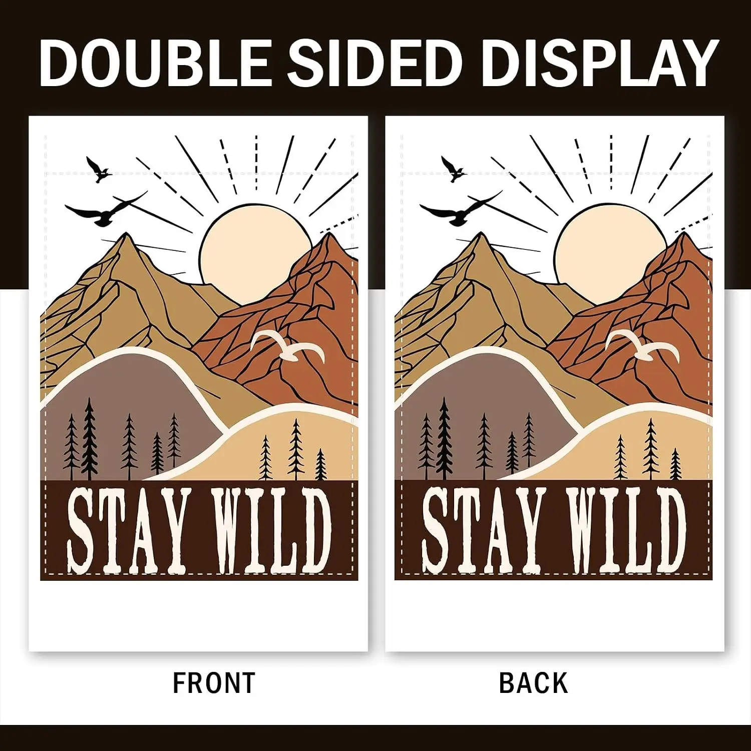 Stay Wild Mountain Sunset Garden Flag, Boho Inspirational Western yyi