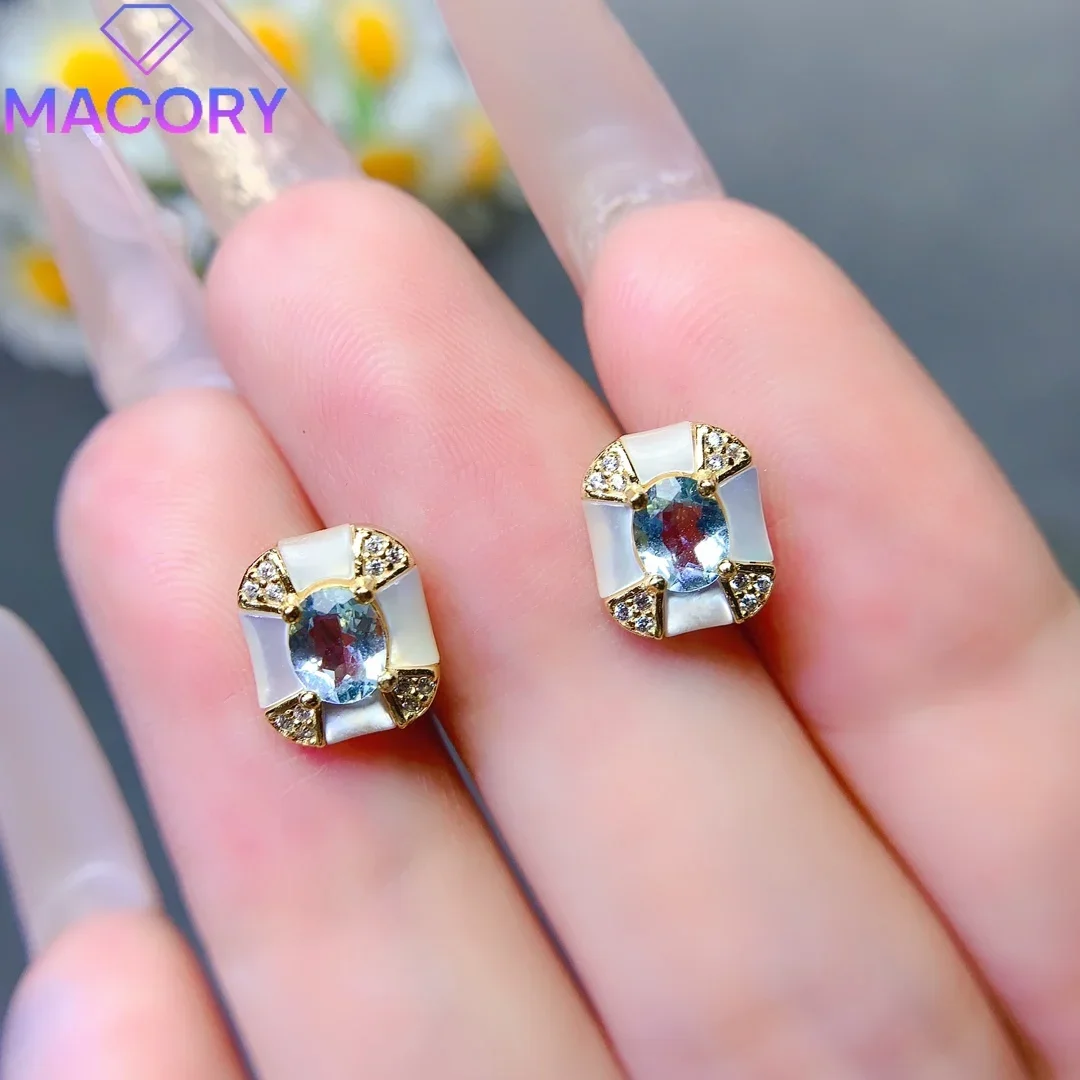 

Imitation luxury brand 925 sterling silver natural aquamarine earrings female luxury designer jewelry gemstone earrings