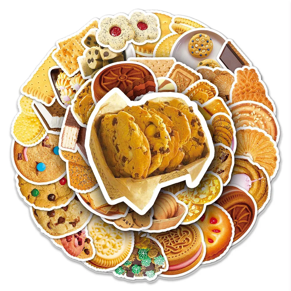 10/30/50PCS Mixed Real Cookie Stickers Funny Decoration Fridge Phone Laptop Scrapbook Classic Food Graffiti Decals Kids Gift Toy