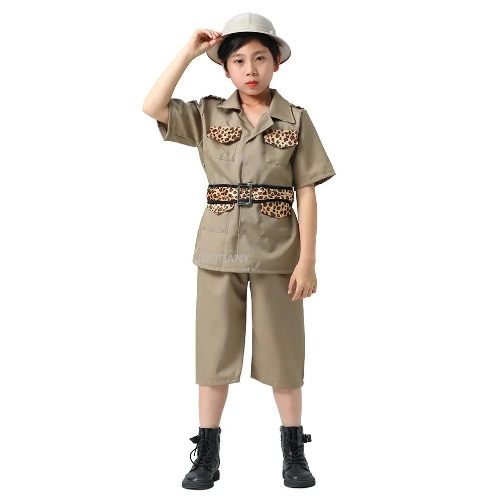 Children Explorer Suit Kids Jungle Explorer Wildlife Ranger Professional Role Play Costume Halloween Purim Party Disguise Outfit