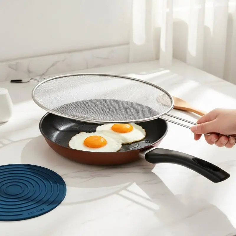 Anti Splatter Guard Stainless Steel Oil Net Splash Cover Pan Kitchen Cooking Gadget Splatter Proof Cover Mesh Pot Lid Frying Pa