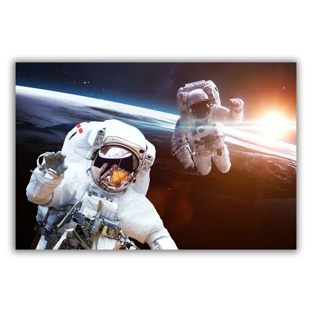 HT087 Spectacular Universe Earth And Moon Space Station Astronaut Silk Fabric Poster Art Decor Indoor Painting Gift