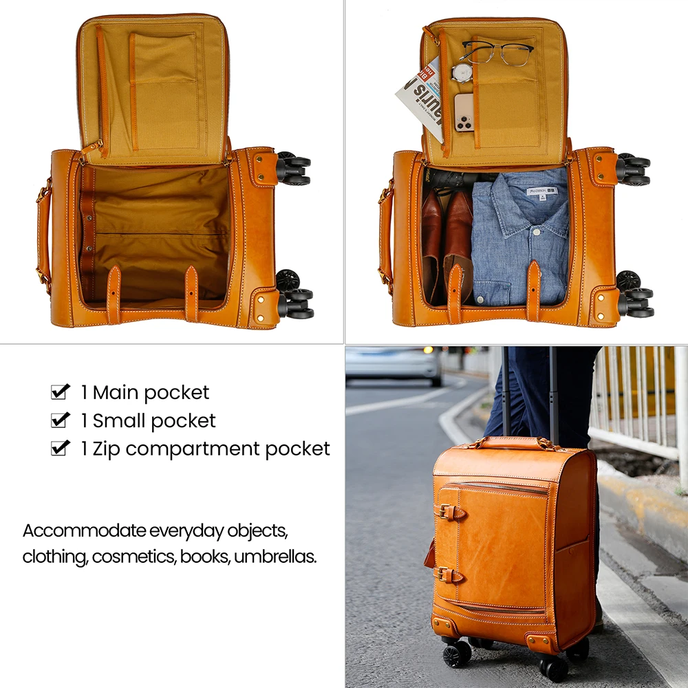 High Quality 4 Wheels Luggage Travel Bag Suitcase Men Genuine Leather Travelling Bags Trolley Luggage