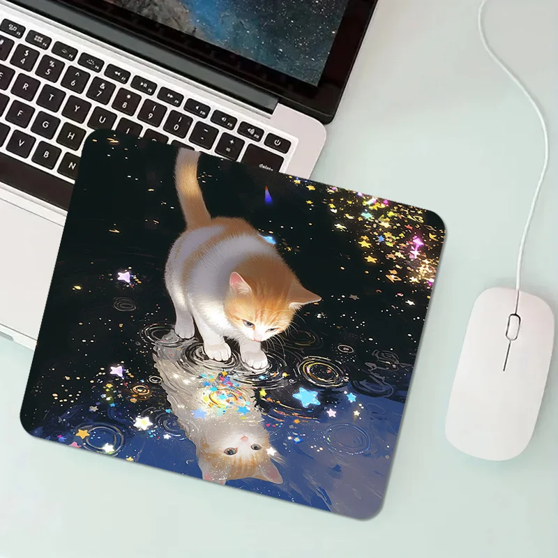 The Starry Cat Reflection Square Mouse Pad Anti Slip Rubber Table Pad Durable Computer Keyboard Pad Suitable For Gamers