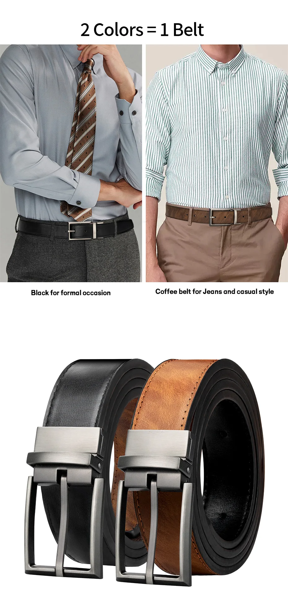 Maikun Reversible Leder Gürtel für Männer Braun Leder Gürtel Für Hosen Boss Gürtel herren Designer Taille Gürtel Kaffee – Detail 3