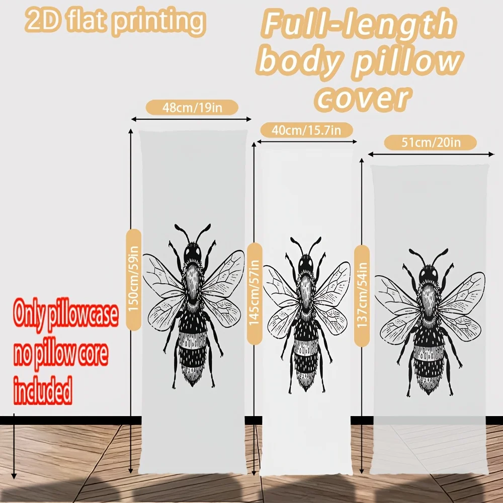 Long Pillowcase, 2D Printed Design, Bee in Flight Pattern, Full-body Support Pillow Cover, Durable Fabric, Suitable for Dormitor