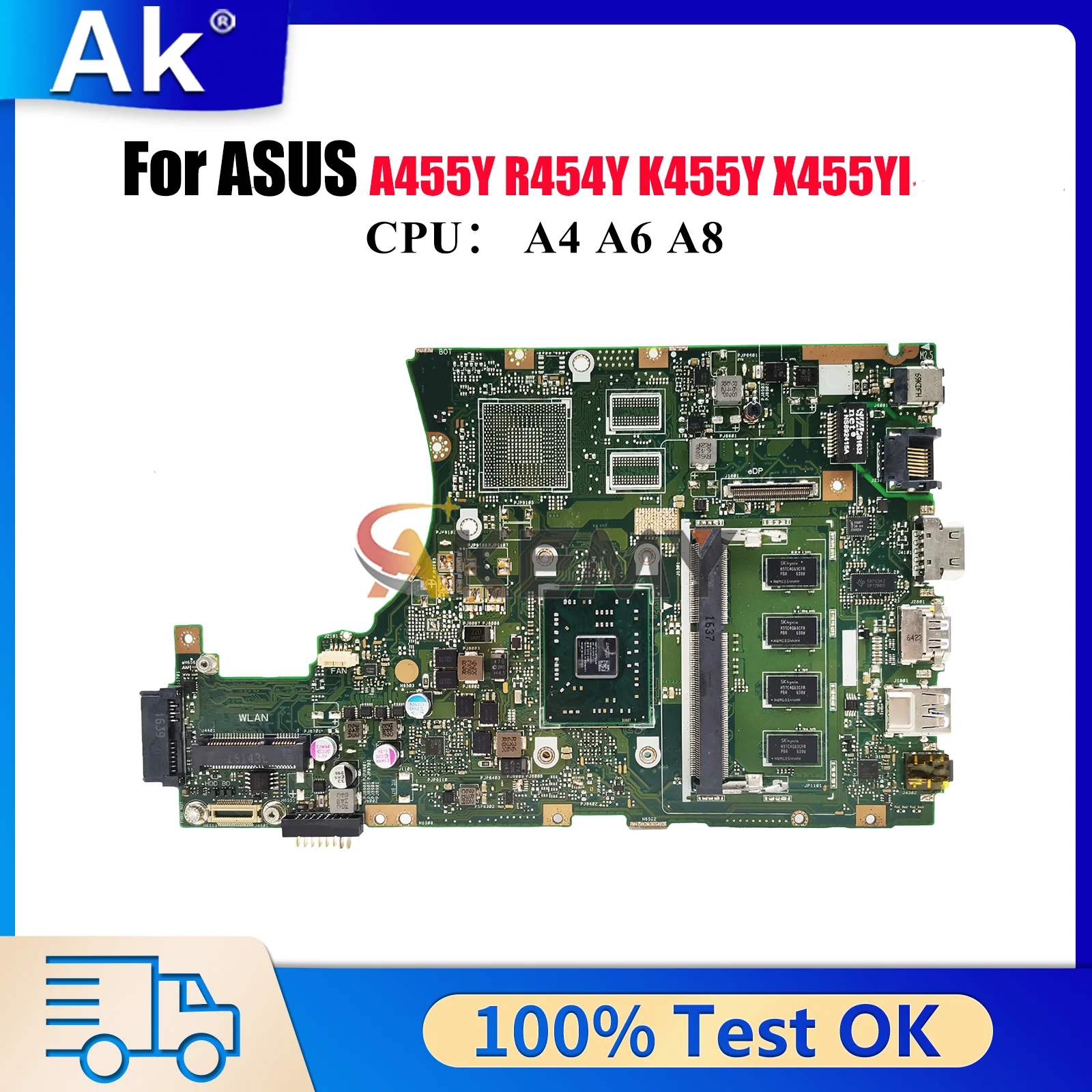 

X455YA Материнская плата для ноутбука ASUS VivoBook A455Y R454Y F455Y X455YI R455Y K455Y X455Y Материнская плата с процессором A4 A6 A8 tests stk