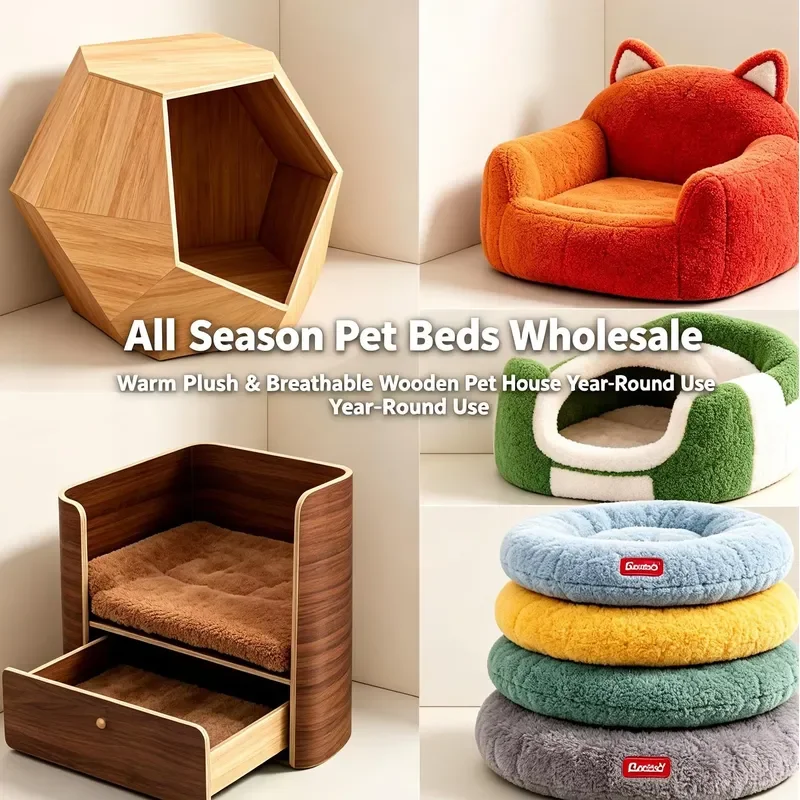 2 in 1 Side Table Cat Bed Hidden Hollow Cat Cave Wooden Nightstand Pet House with Soft Plush Cushion