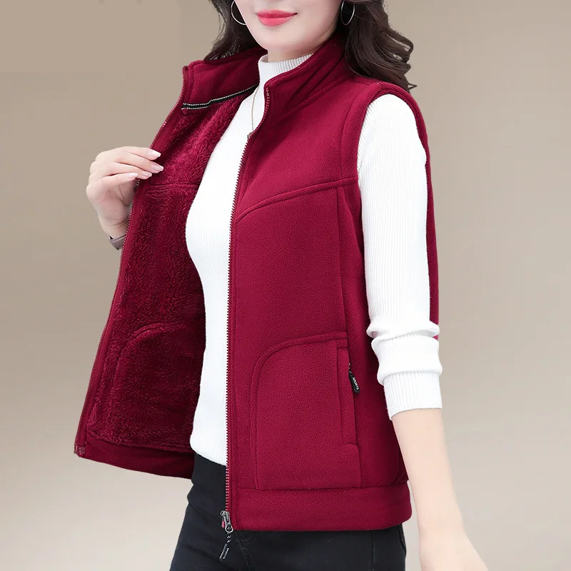 High-quality Fleece Thicke Vest Women Autumn Winter Jacket New Female Waistcoat Short Stand-up Collar Fleece Vest Coat Outerwear