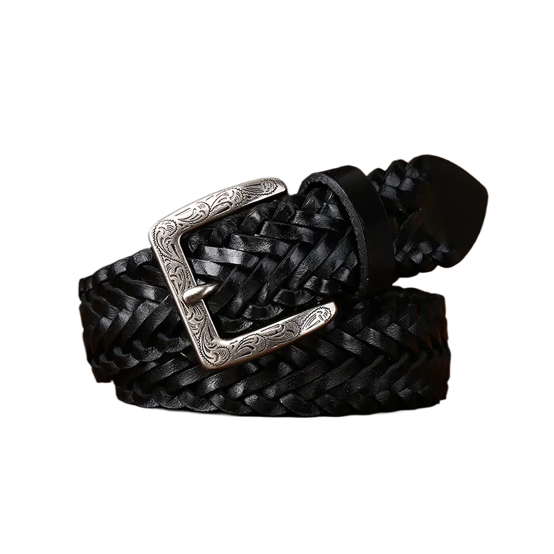Vintage Hand-Woven Women's Genuine Leather Belt, First Layer Cowhide, Trendy and Versatile