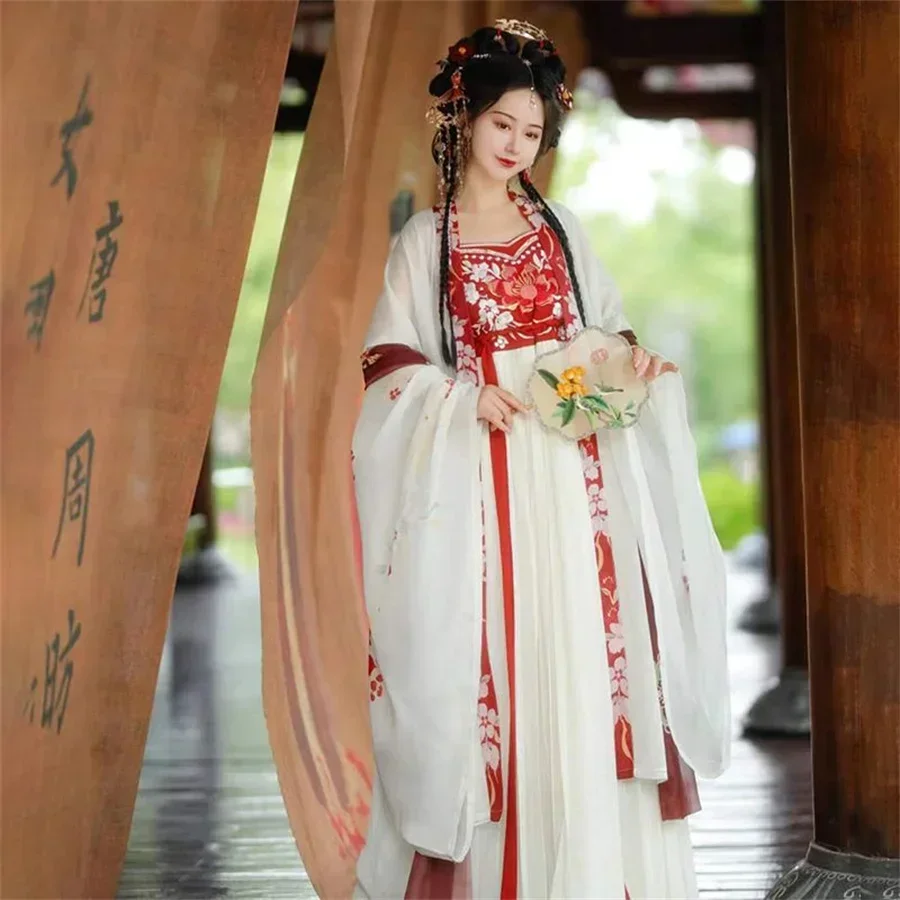 

Chinese Hanfu Dress Women Traditional Vintage Hanfu Halloween Cosplay Costume Summer Dance Dress Hanfu Gradient Red 3pcs Sets