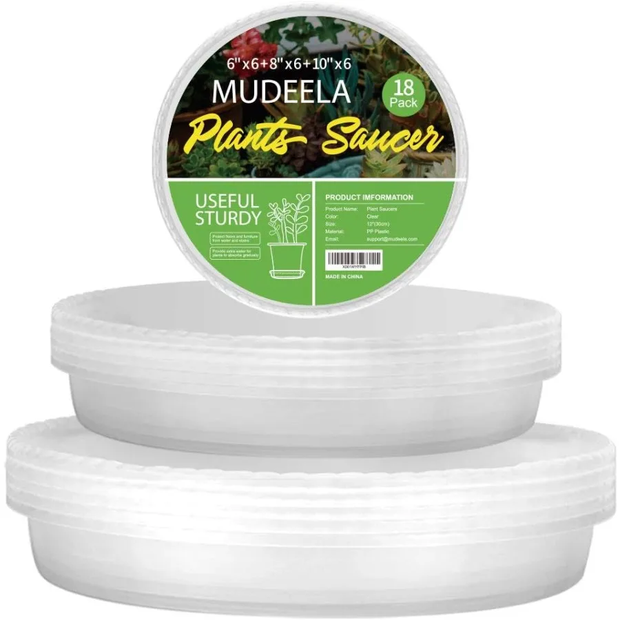 

18 Pack Plant Saucers of 6 inch 8 inch 10 inch Durable Plant Trays for Indoors Outdoors Clear Plastic Flower Plant Pot Saucer M