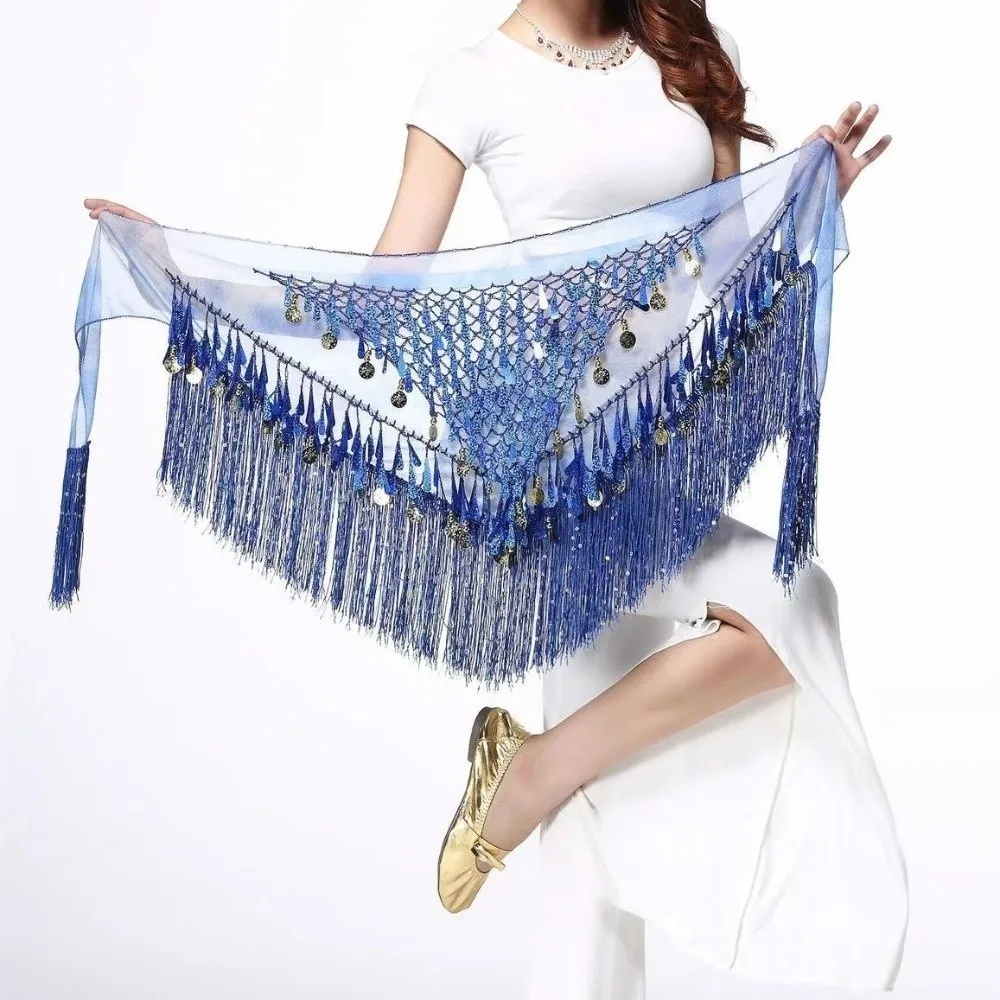 Glitter Sequins Belly Dance Waist Chain Long Tassel Hollow Belly Dance Hip Scarf Colorful Triangle Belly Dance Waistband