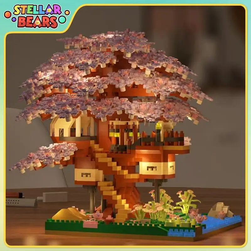

DIY Flower Tree House Train Assembly Toy Micro Building Blocks Treehouse Model Bricks Set Toys for Girls Valentine's Day Gifts