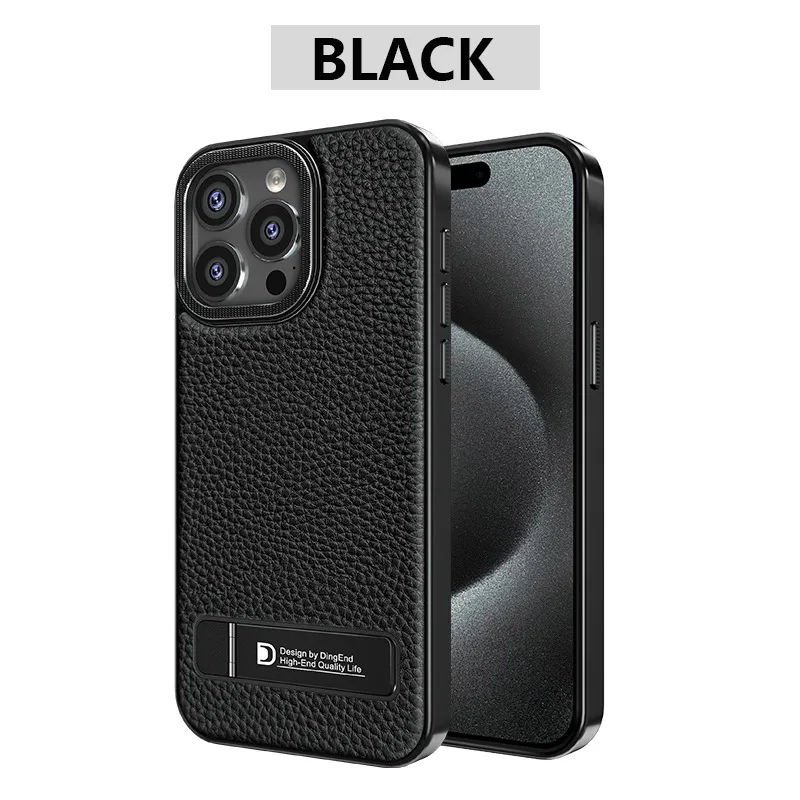 

Кожаный чехол для мобильного телефона с магнитным гальваническим кронштейном и текстурой личи 16 Pro Max для IPhone 15 Plus 13 12 14 Pro Max, задняя крышка