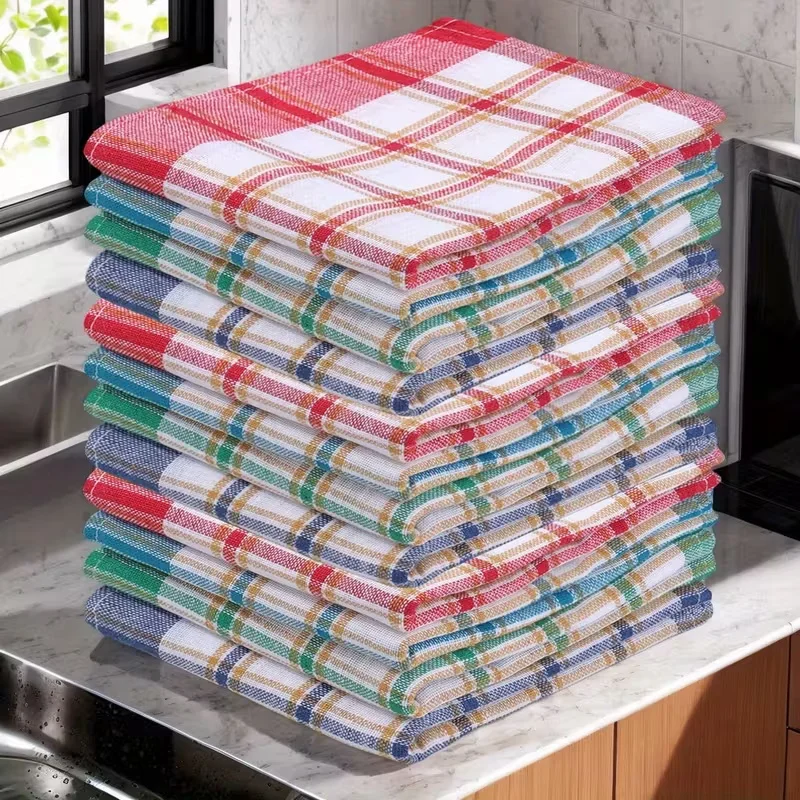 6Pcs Polyester Blended Kitchen Towel, Chequered Design, Cleaning Wish Towel, Scarectile, Suitable for Kitchen Cleaning Supplies