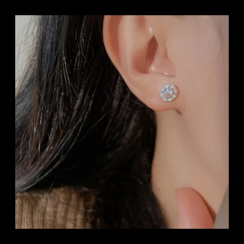 Ins الأكثر مبيعاً مجوهرات 925 الفضة عباد الشمس شكل Moonstone وأقراط موضة جديدة أقراط نسائية #3