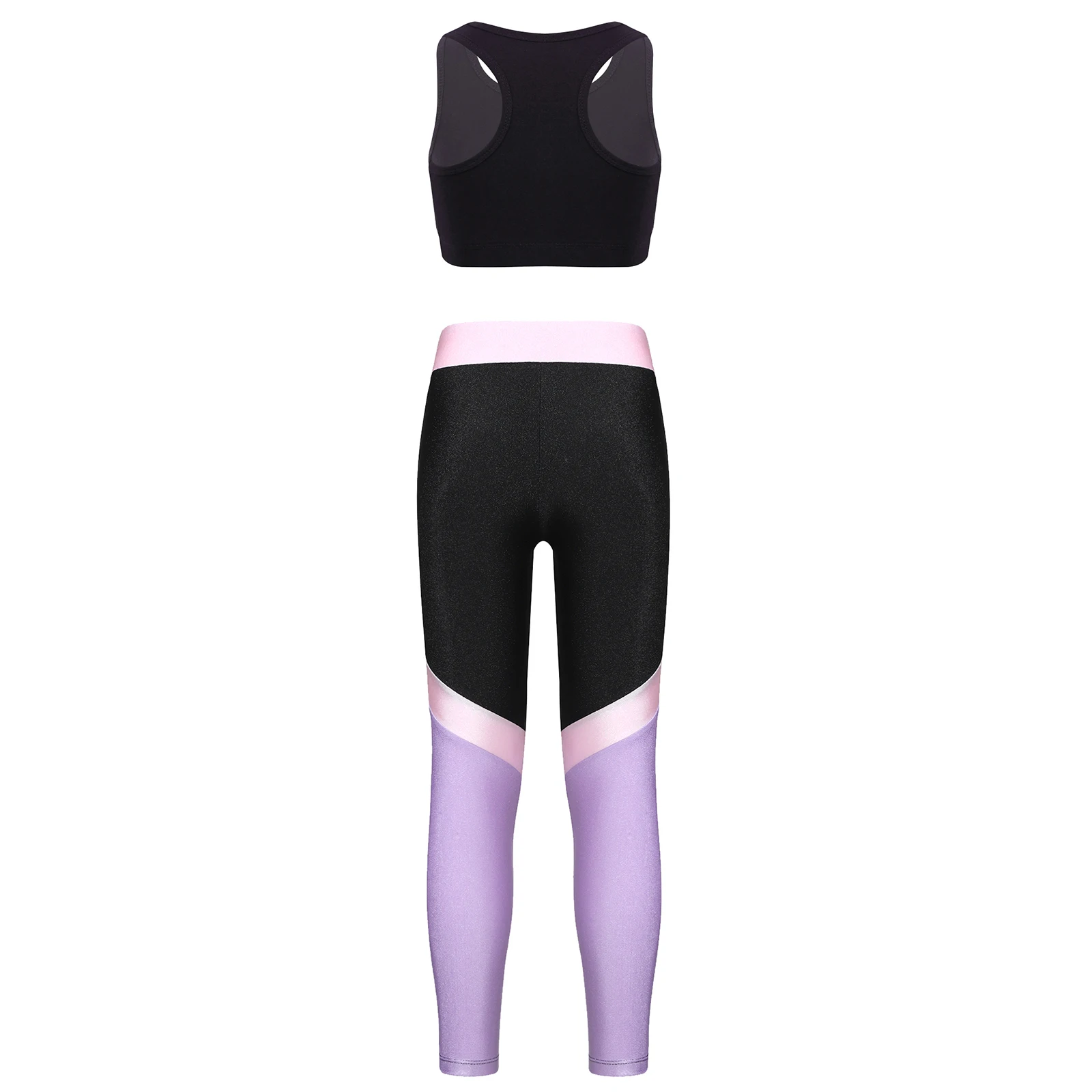 Teenager Girls Yoga Outfits Running Sports Suit Sportswear Sleeveless Racer Back Crop Top with Leggings Two Pieces Gym Dancewear