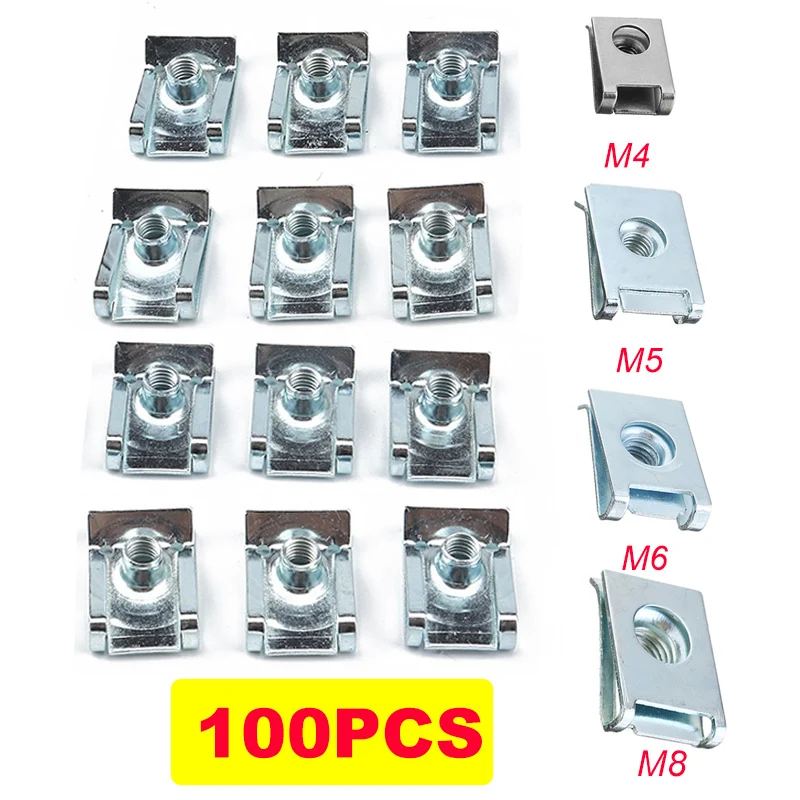 

100Pcs M4/M5/M6/M8 For Motorcycle Car U Nuts Speed Clip Fastener Assorted Kits 304 Stainless Steel U-shaped Clip Chimney Nut