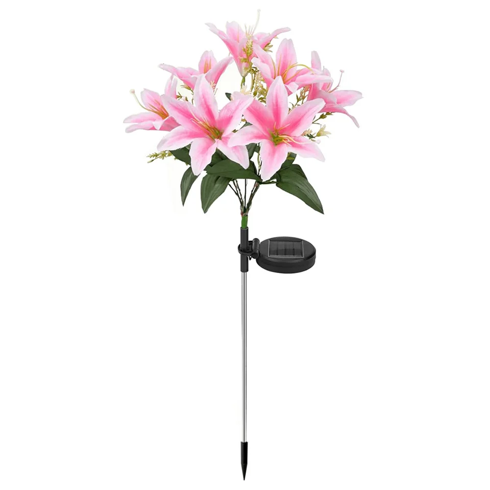 NONE Solar-Außenleuchte mit Lilienblüten, IP65, wasserdicht, solarbetrieben, für Garten, Weg, Landschaftsbeleuchtung, Hof, Hofdekoration 10