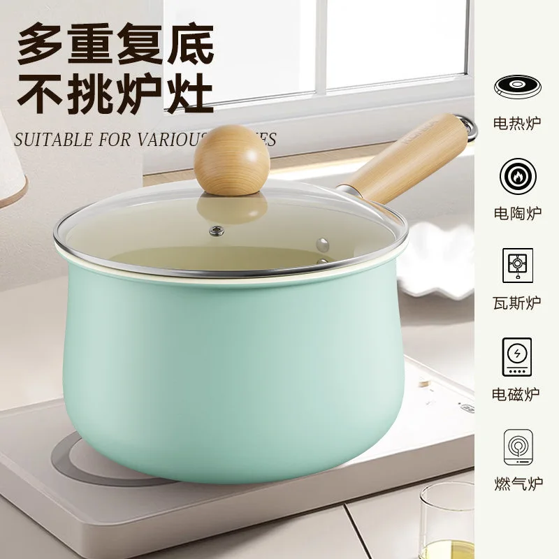 Autumn Wave Blue Ceramic Milk Pot Baby Food Cookware Single Handle Soup Pan Universal for Home Stove