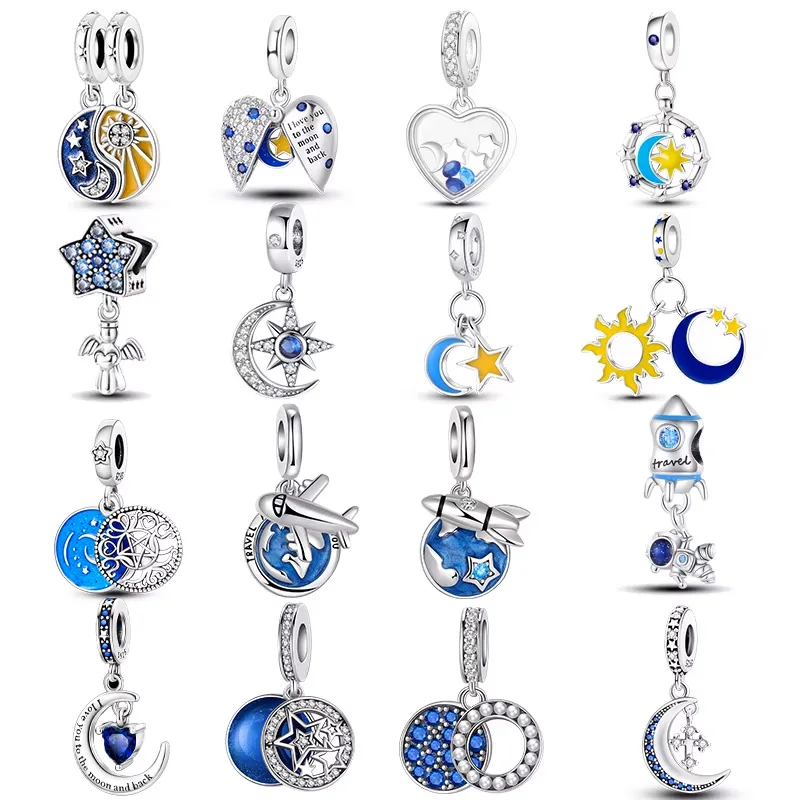 

925 Sterling Silver Blue Moon Firefly Pendant Charm Fit Original Bracelet Charm Bead Necklace Diy Female Jewelry