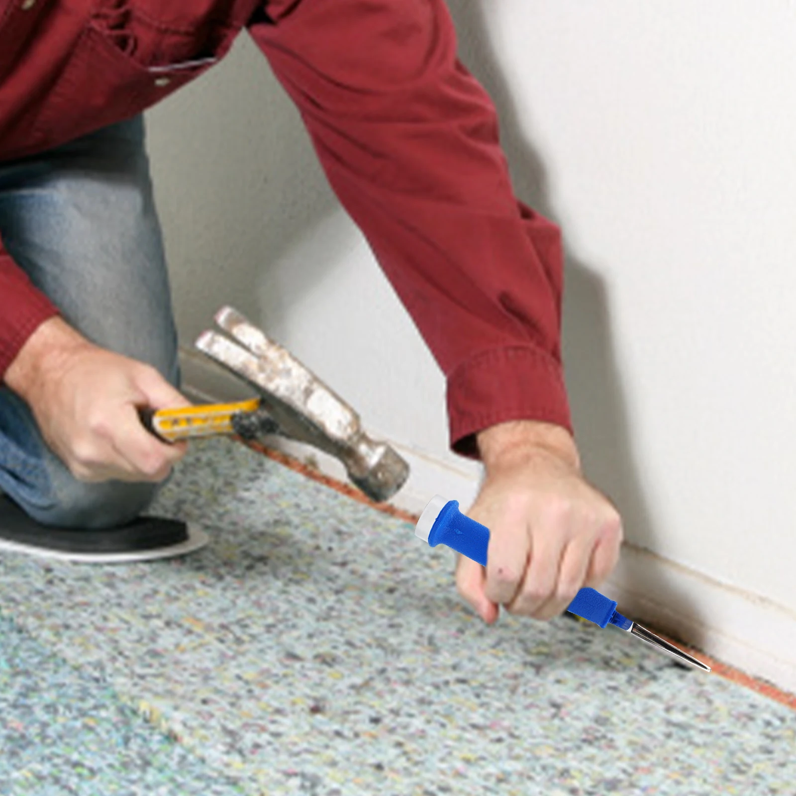 Heavy Duty Chrome-Plated Bolster Chisel For Carpet Laying And Stair Carpet Fitting With Shock-Absorbing Handle