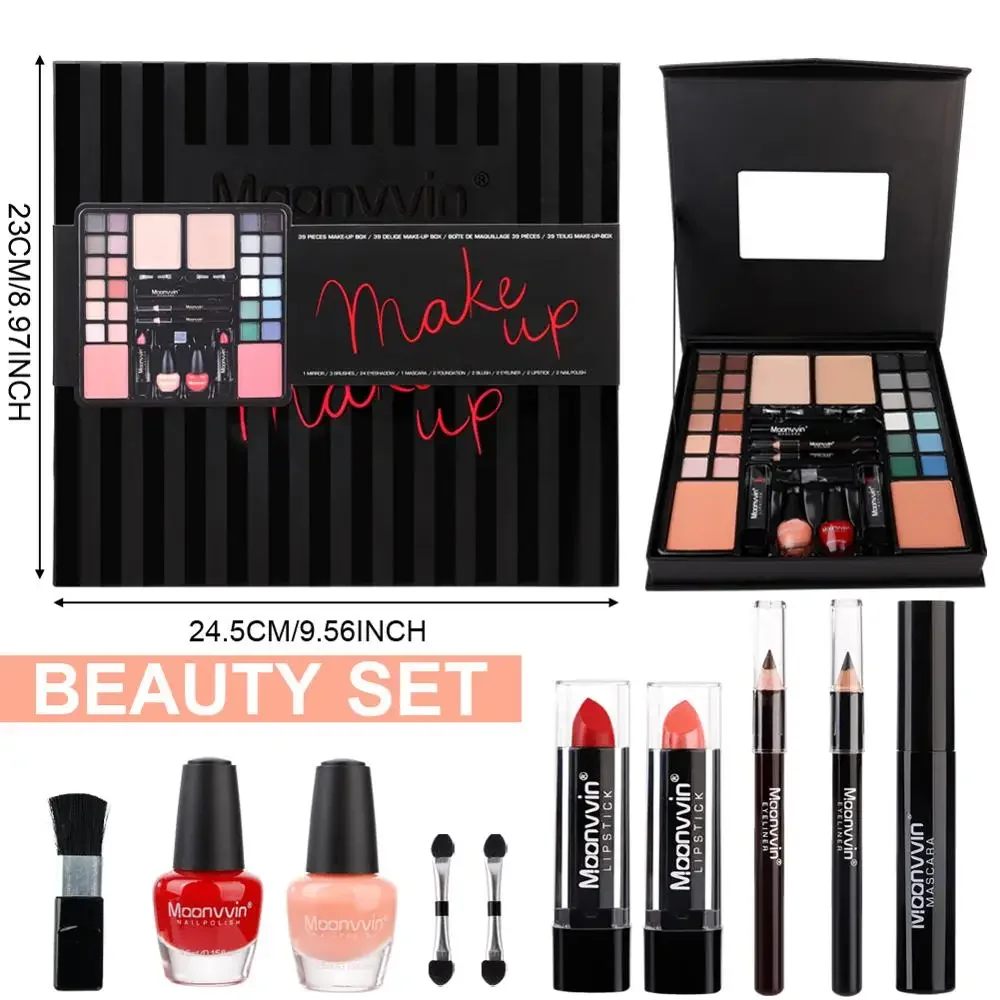 Zestaw do makijażu Box 39 zestawy do makijażu kolorowego dla kobiet tusz do rzęs Eyeliner Powder Matte Nude paleta cieni do oczu lakier do paznokci z lustrem
