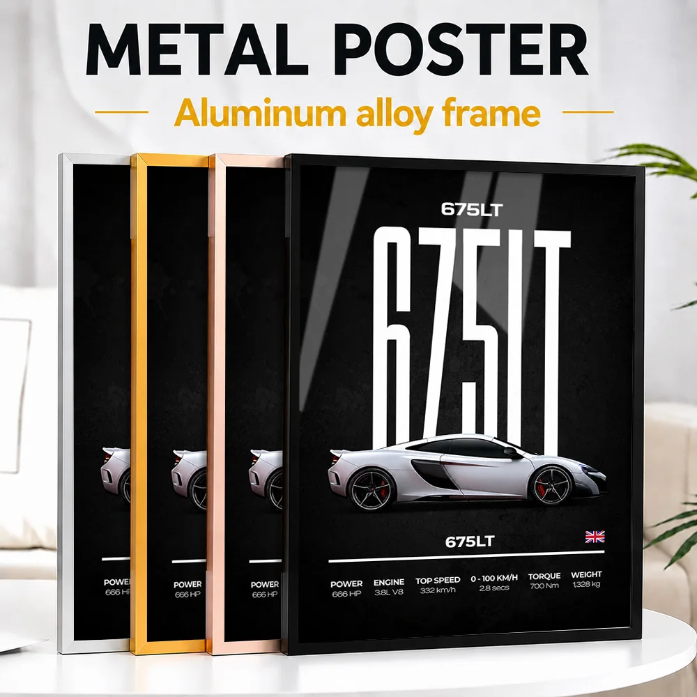 United Kingdom 675LT Car Framed Aluminum Metal Poster Customized Photo Minimalist Engineering Style Wall Art For Collector Room