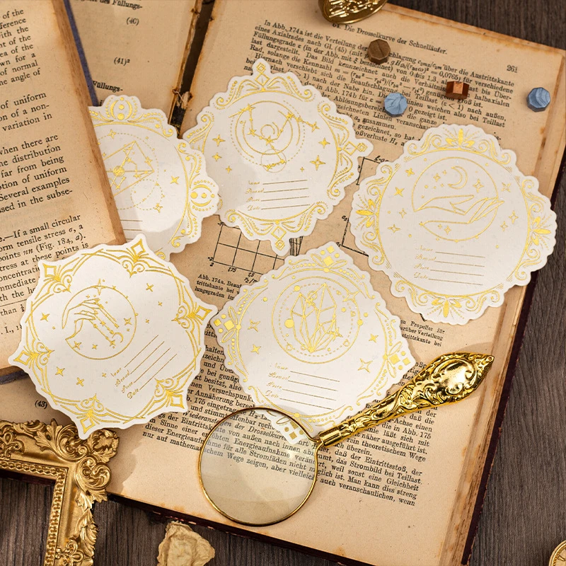 10Pcs/Pack Retro Irregular Wax Seal Collection Cards Exquisite Gold Foil Craft Student Journal Diary Decor Special