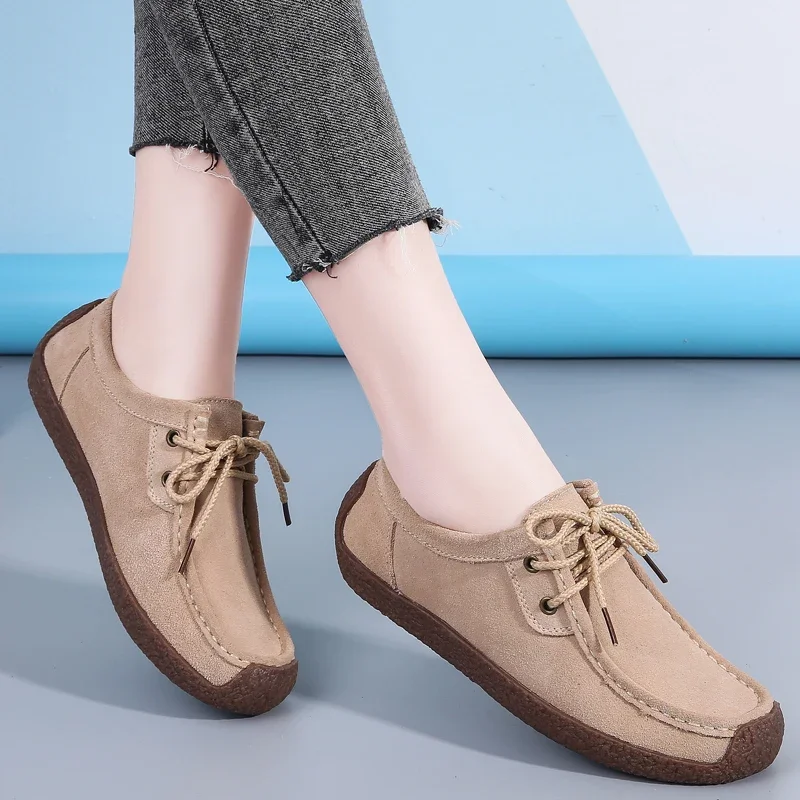 2024 New Suede Leather Women Casual Shoes Flats Sneakers Women Moccasins Designer Loafers Ladies Shoes Woman Chaussures Big Size