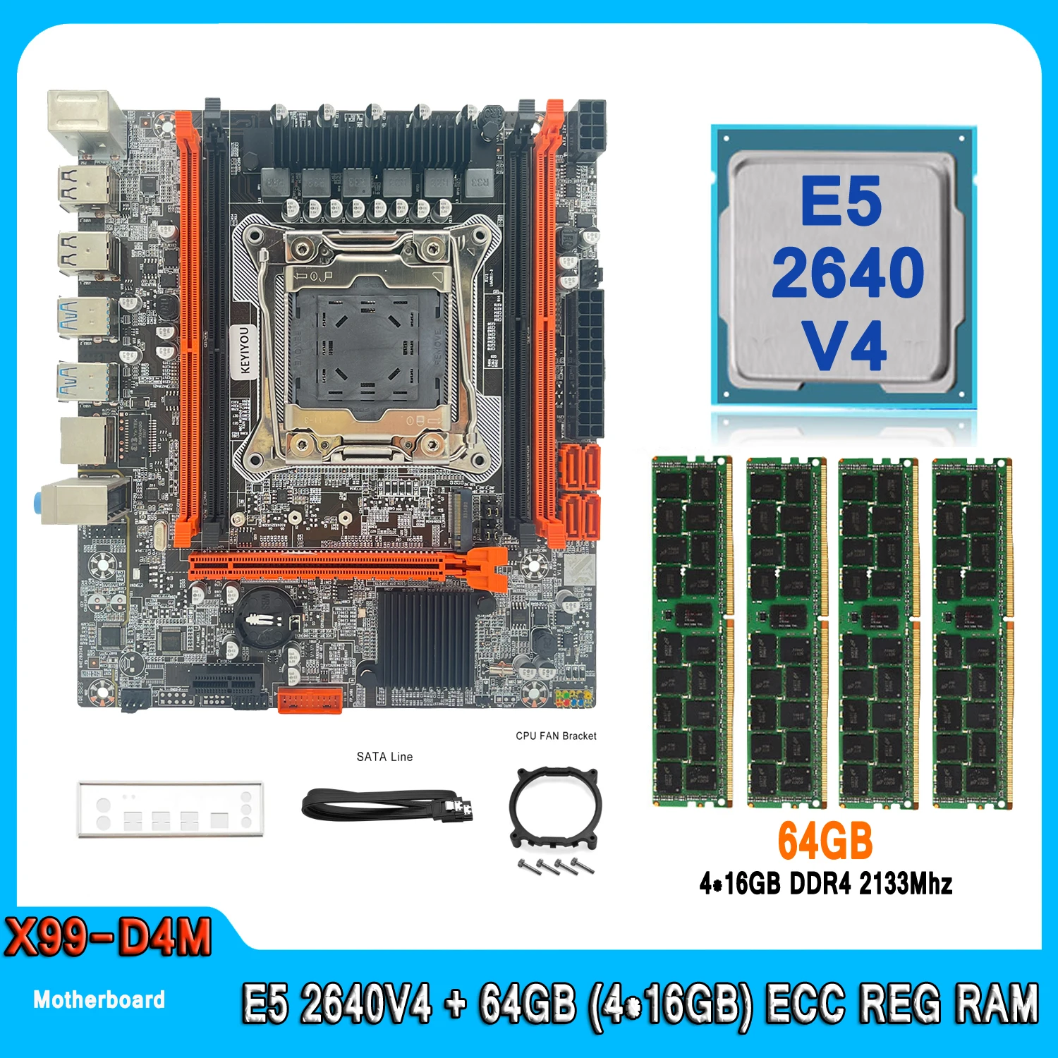 X99 Motherboard With Combo Kit Set XEON E5 2640 V4 64GB 2133MHz 64GB (4pcs*16GB) DDR4 REG ECC Memory USB 3.0 2640V4 Motherboard