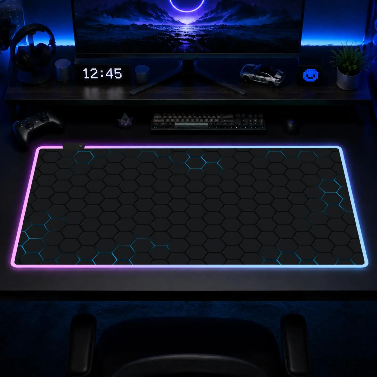 

Hexagonal Geometric Shape Mouse Pad Gaming Anime Mouse Pad XXL RGB Desk Mats LED Table Pads Backlit Rubber Desktop