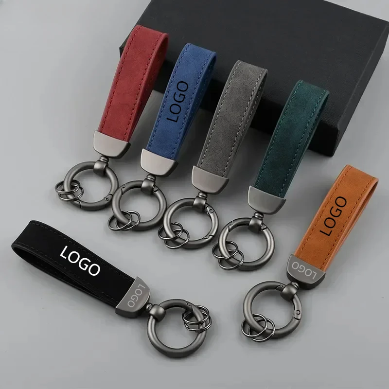 Customized Nubuck Leather Keychain Retro Vintage Personalized Keyring for Men and Women Laser Engrave Car Logo Key Chain Gift