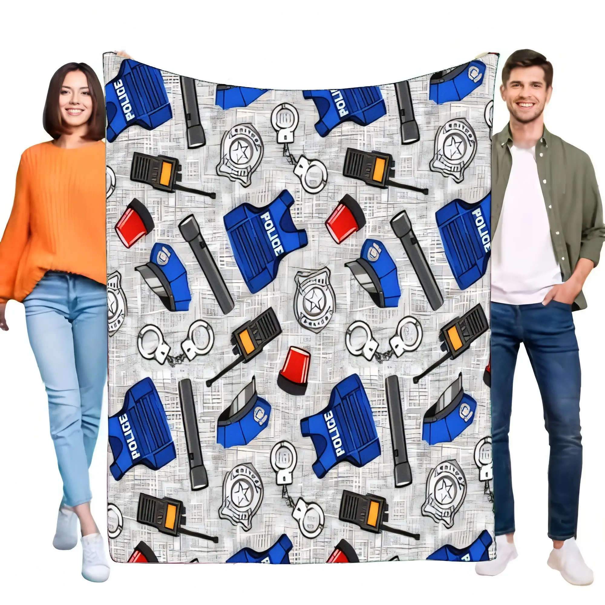 بطانية بطابع الشرطة ناعمة ومريحة من الصوف للأطفال والكبار، غطاء أريكة مزخرف خفيف الوزن، هدية عيد ميلاد مثالية للقانون