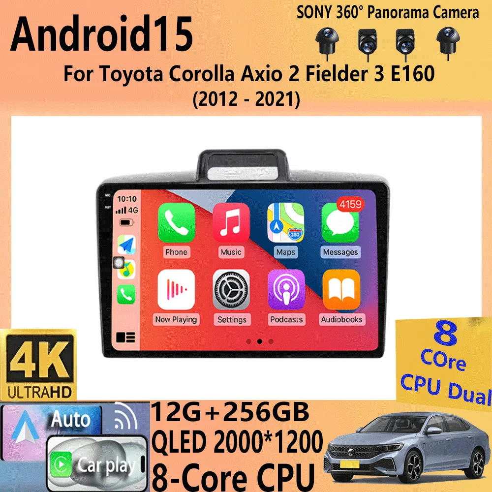 Android 15 For Toyota Corolla Axio 2 Fielder 3 E160 2012-2021 Car Radio Navigation GPS Multimedia Player DVD BT RDS Carplay AUTO