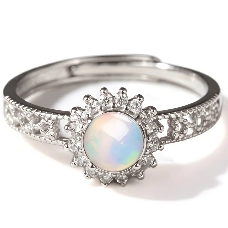 1 Pce 5mm Natural Opal Ring S925 Sterling Silver Ring | Play-of-Color | Minimalist | Halloween, Black Friday, Thanksgiving gifts