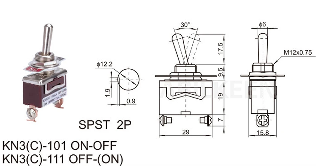 ABILKEEN KN3(C)-101 KN3(C)-102 KN3(C)-103 M12 Toggle Switch ON-ON/ON-OFF/ON-OFF-ON 2/3Position Latching Rocker Toggle Switch image 5