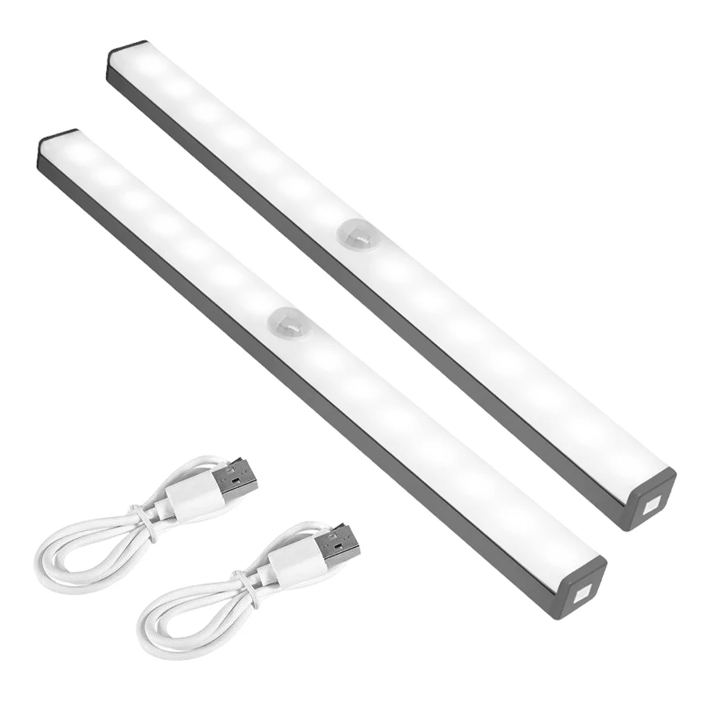 

2 pcs Led Usb Charging Human Body Induction Lamp Auto Off Durable Bright Closet Hallway Bathroom Light For Home Hotel (White)