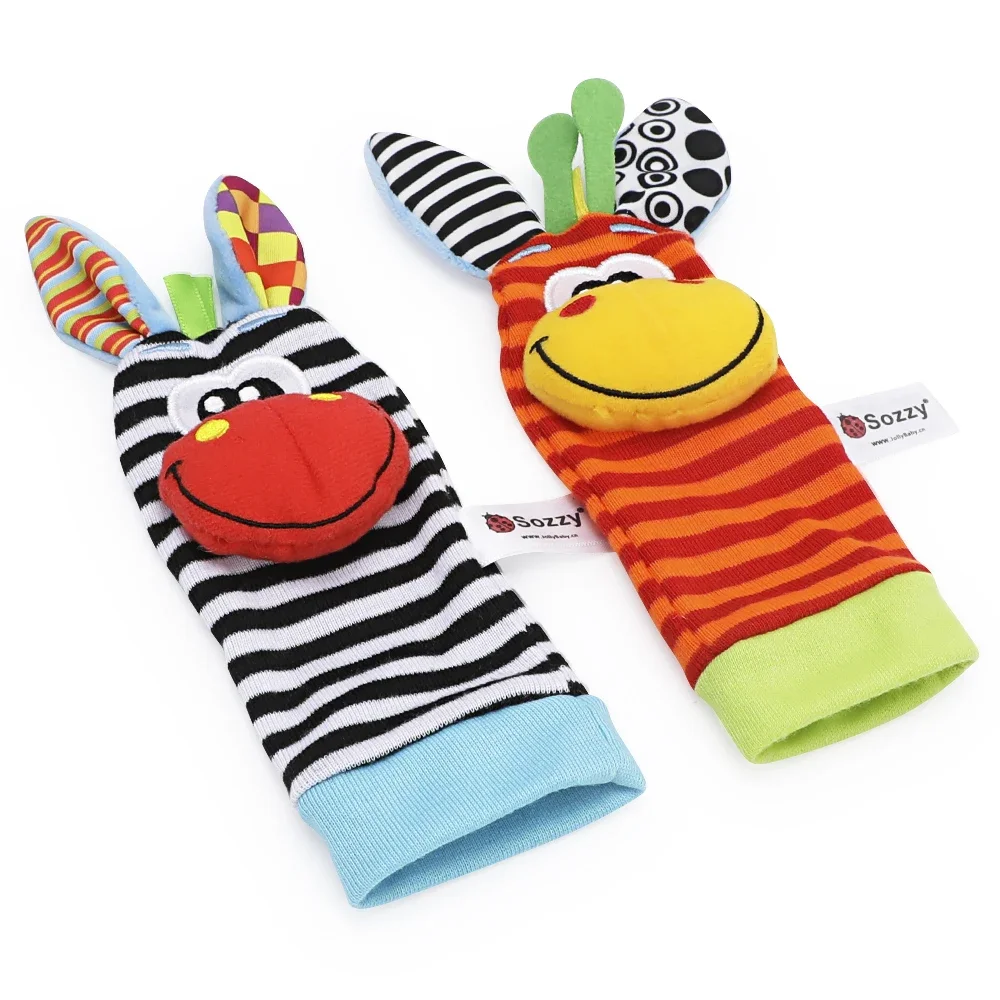 Baby Rattle Socks Toys For Newborn 0 12 Months Play Animal Socks Wrist Strap Rattle Infant Foot Socks Bug Babies Accessory