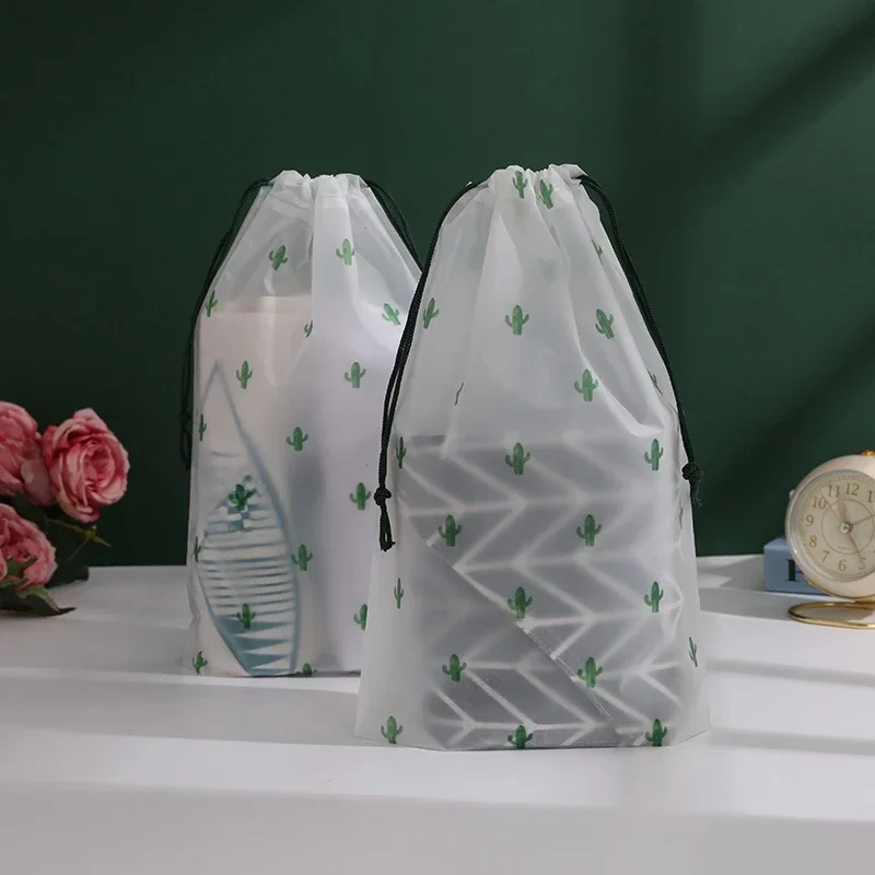 1pcs Transparent Drawstring Makeup Bag Clothes Underwear Shoes Organizer Pouch Travel Toiletries Cosmetic Cartoon Storage Bag