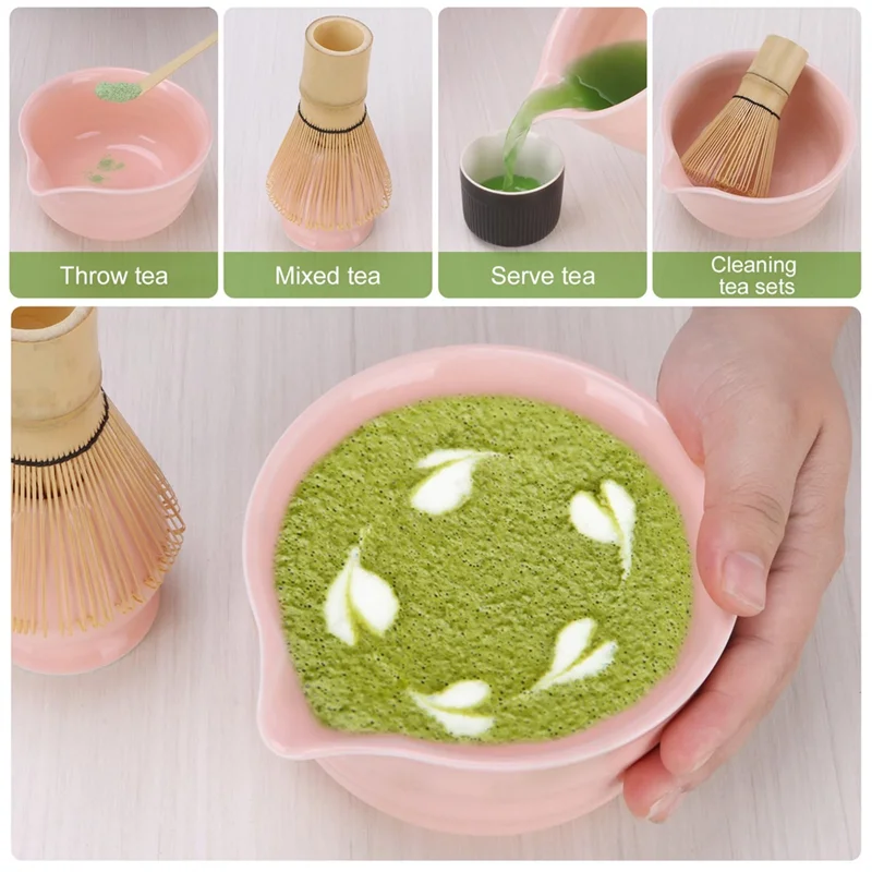 

A93E-5Pcs Japanese Matcha Gift Box Matcha Tea Set With Whisk Spoon And Bowl Sumptuous Grinder Brush Tea Tools