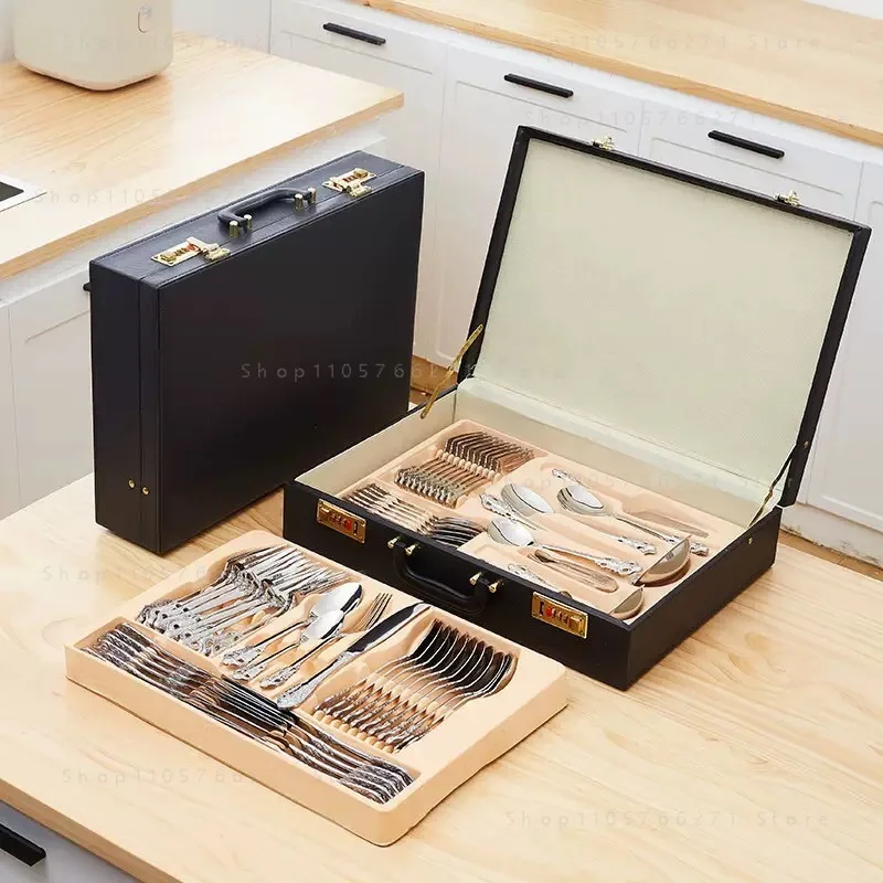 304 stainless steel retro court style 72-piece set, leather case , western food knife, fork and spoon
