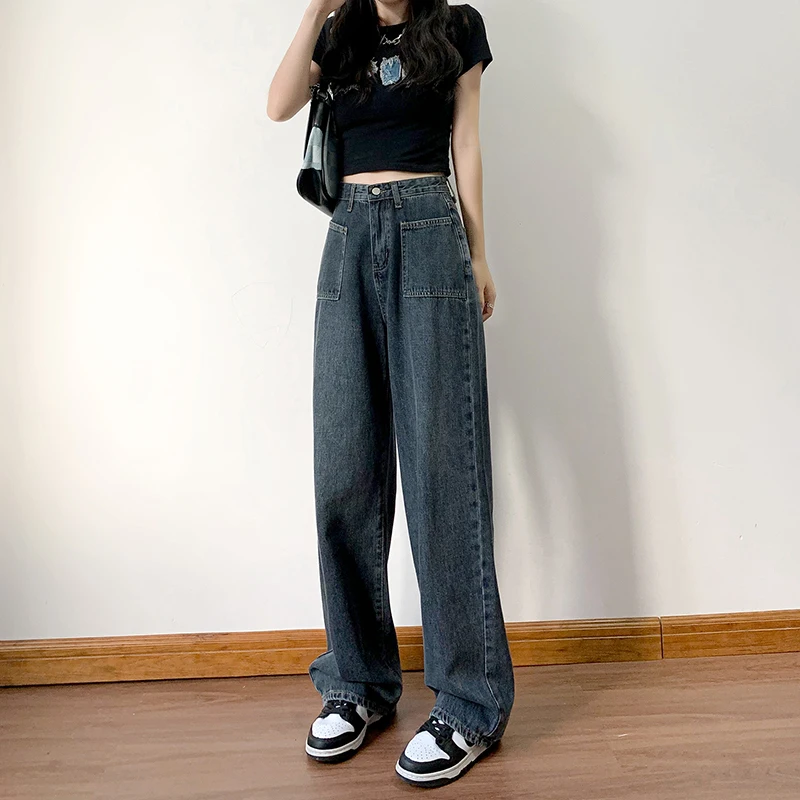 

women's wide-leg jeans2025Spring and autumn style slim pear-shaped figure high waist straight and fatmmDropping pants