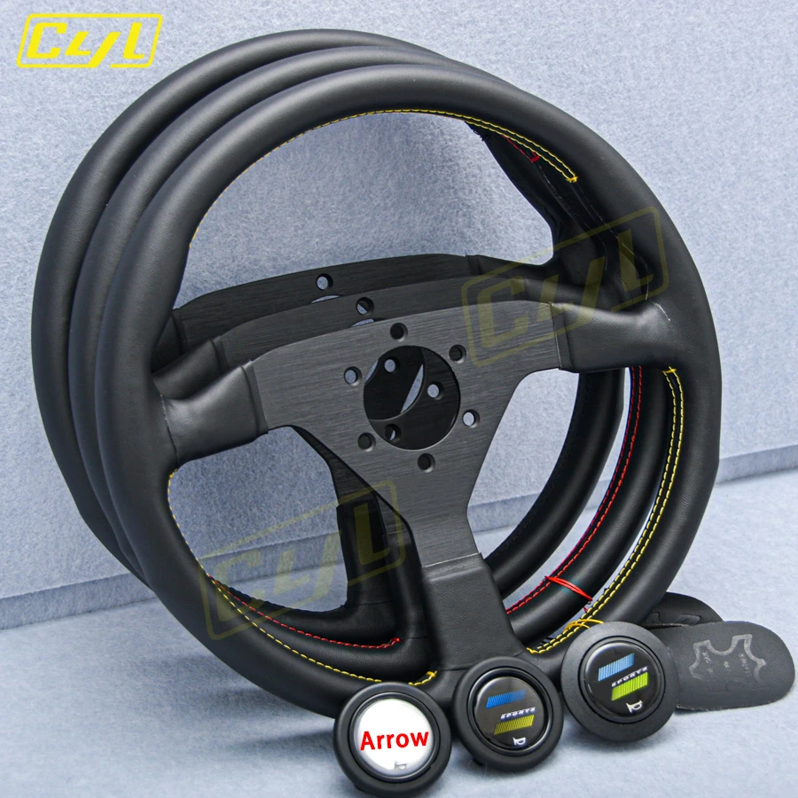 Кожаный руль JDM Napa, 14 дюймов, 350 мм, плоский кукурузный гоночный дрейфующий руль для универсального