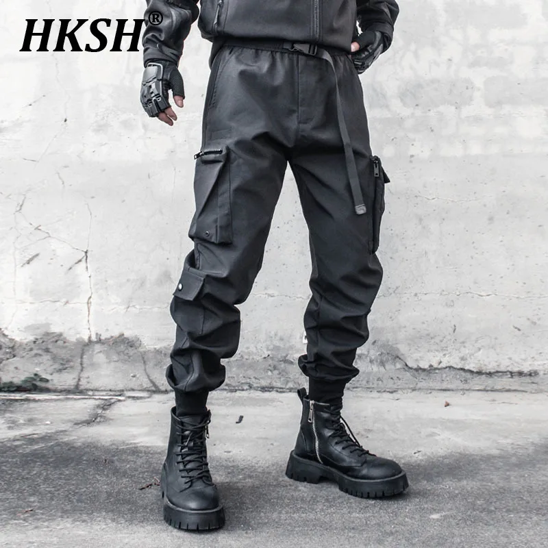 

HKSH Men's Tide Dark Autumn New Niche Cargo Pants Tactical High Street Safari Style Trend Wide Leg Punk Techwear Overalls HK2531