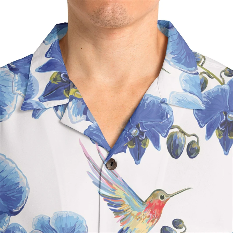 Tropische Kolibrie 3D Bedrukte Shirts Voor Mannen Kleding Casual Hawaiiaanse Dieren Korte Mouw Kleine Vogel Blouses Aloha Knop Tops