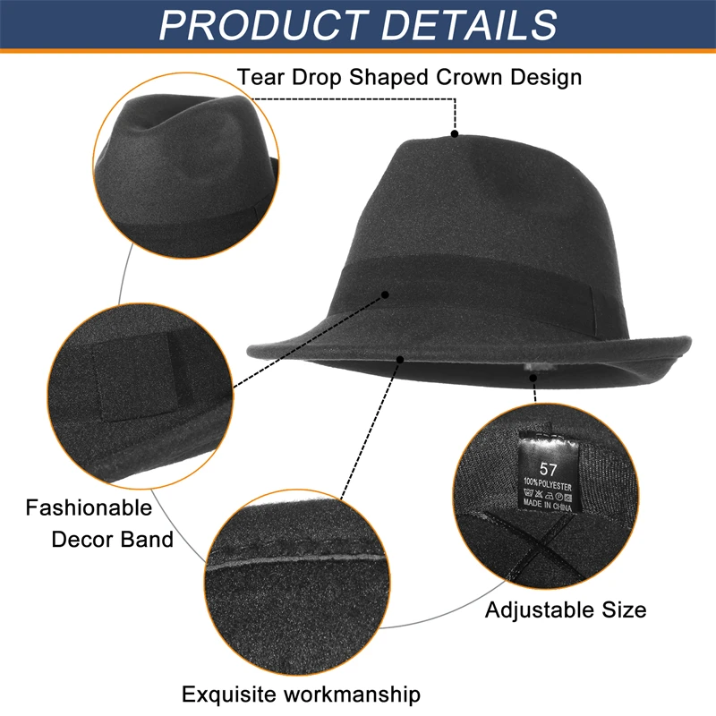 Ladies Fedora Hat Autumn Winter Gangster Trilby Hat for Women Men Felt Church Jazz Hat Cap