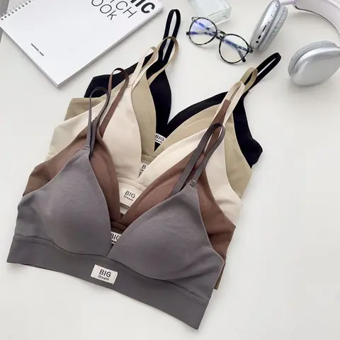 Sexy Beautiful Back Underwear French Triangle Cup Women's Small Chest Flat Chest Fixed Cup Thin Comfortable Wire-free Bra