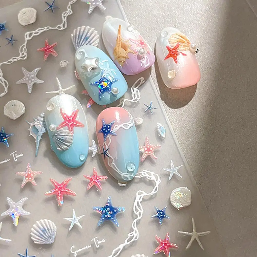 1pc Ocean Nail Art Stickers 5D Summer Starfish Seashell Nail Art Manicure Slider Embossed Supplies Decoration Decals Nail A4Y1